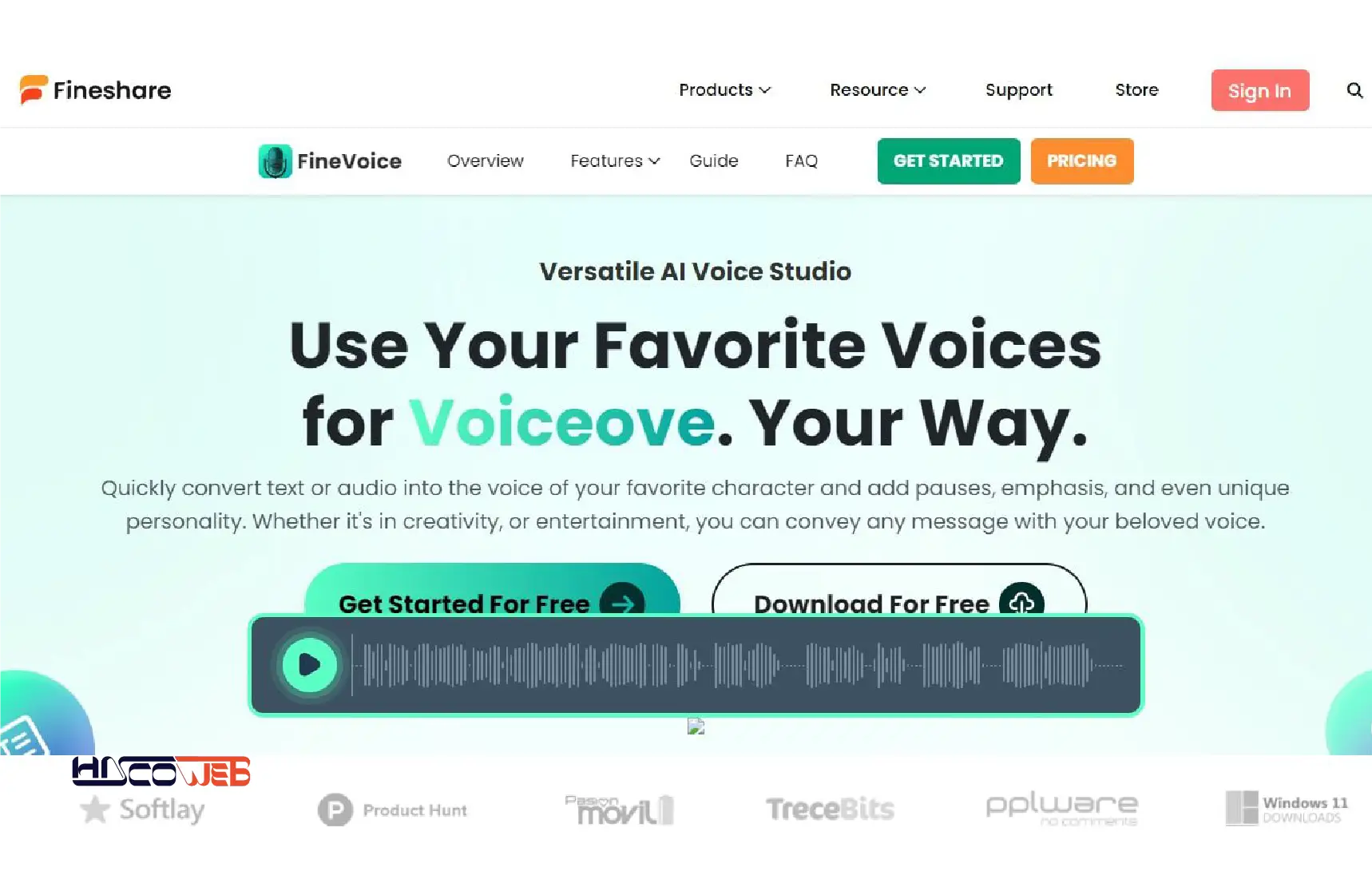 3. FineVoice: بهترین تغییر دهنده صدای هوش مصنوعی برای کیفیت صدا